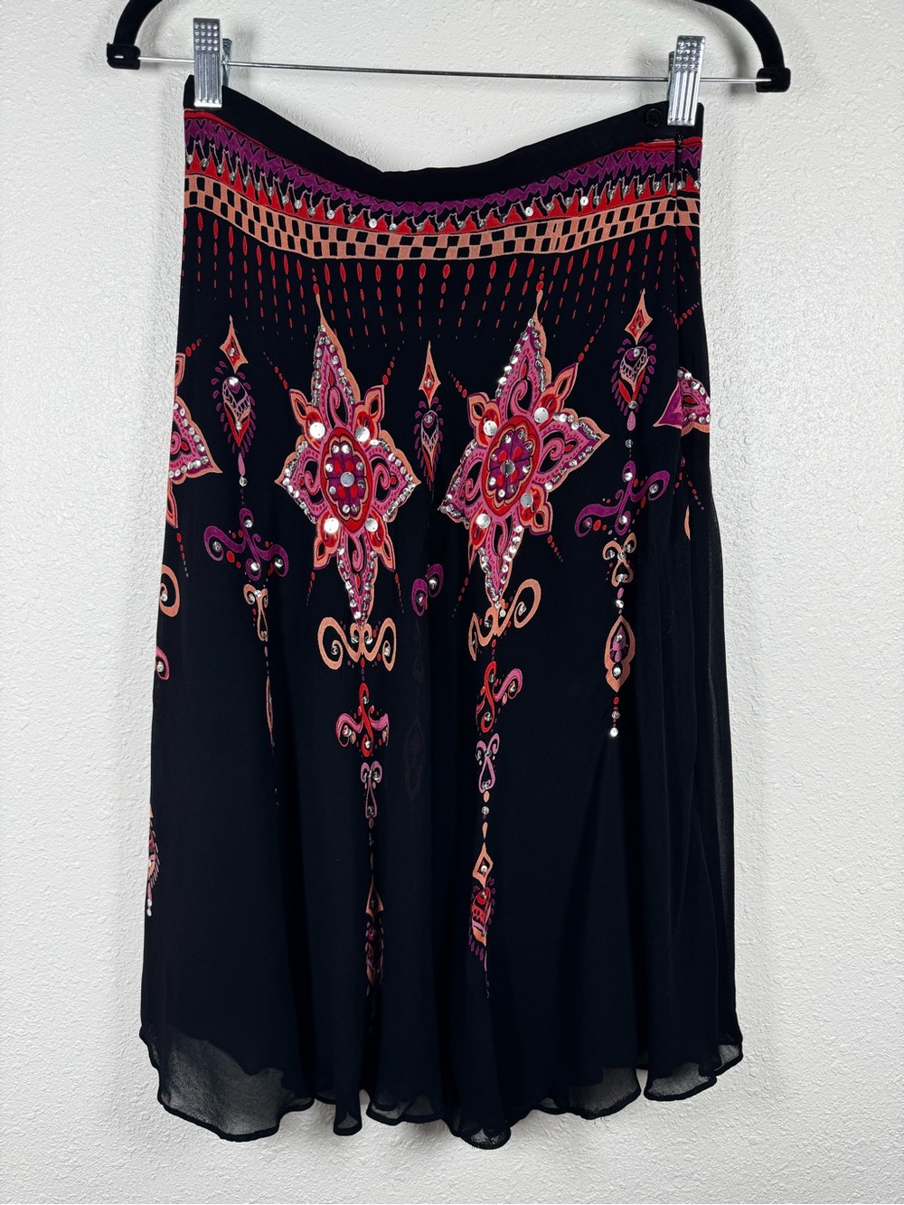 Angie Y2K Boho Sequined Fairycore Midi Skirt Sheer Chiffon Whimsigoth Small